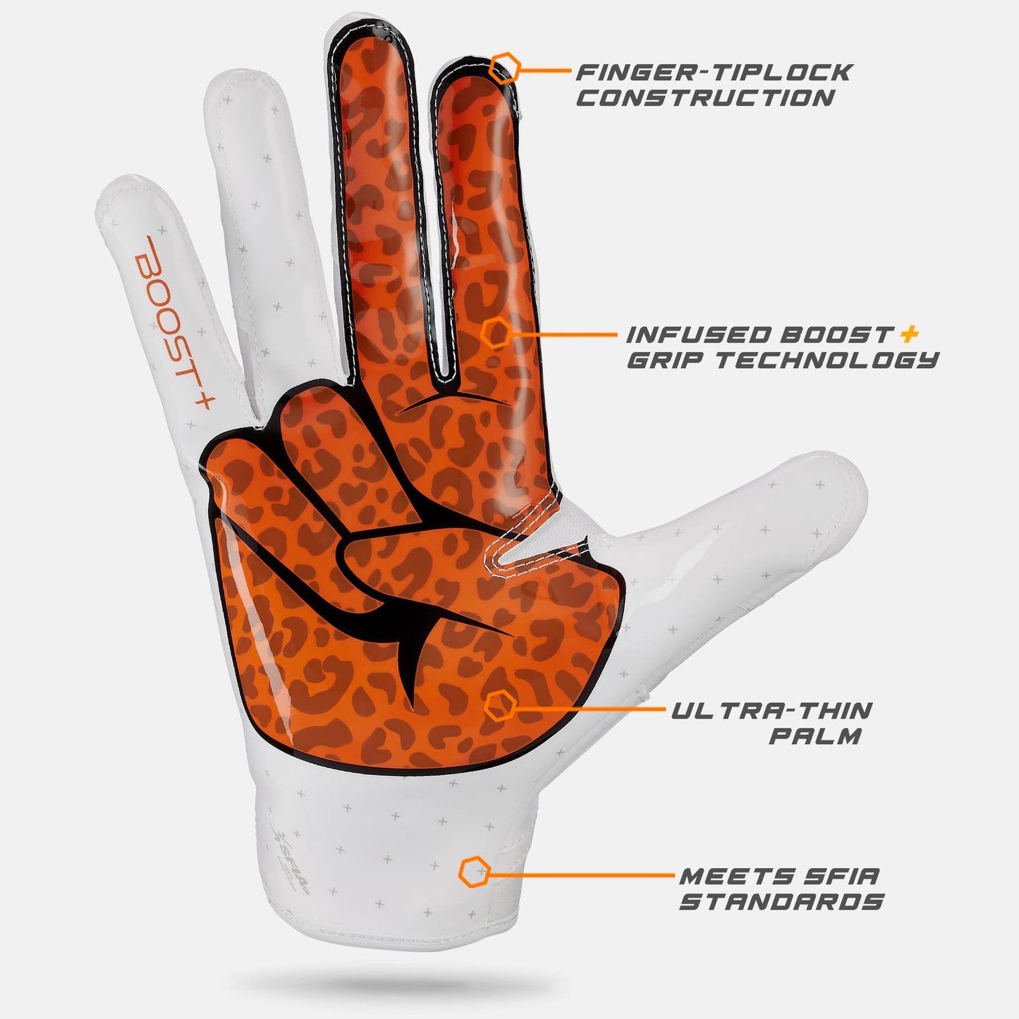 Grip Boost Youth Football Gloves Peace Stealth 6.0 Boost Plus Technology Kids Receiver Gloves - Youth Sizes (White/Orange, Youth Medium)