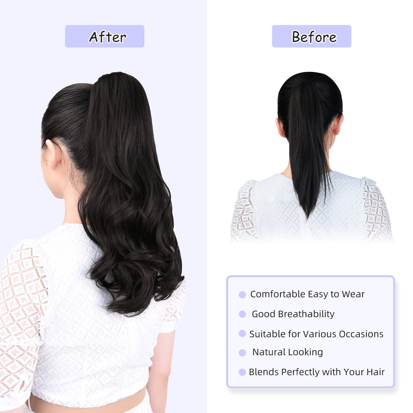 ShulaSHOP ponytail extension,16" claw clip hair extensions ponytail short curly hair ponytail Extension Natural Looking Synthetic Hairpiece for Women Natural Black