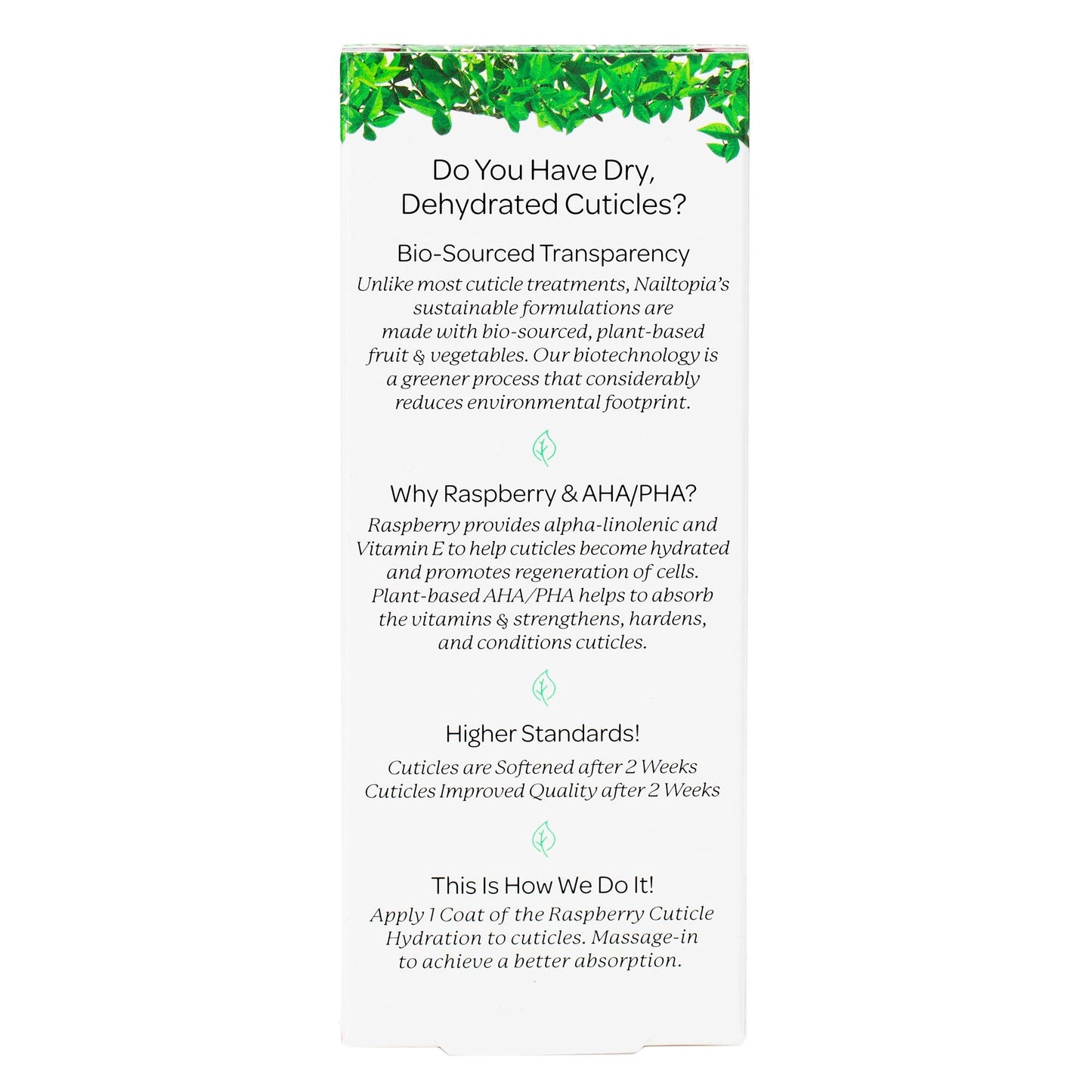 Nailtopia - Cuticle Hydration - Replenishes and Rehydrates - Plant-Based, Non Toxic, Bio-Sourced, Nourishing & Moisturizing Superfood Treatment - Raspberry Extract (Clear) - 0.41 oz