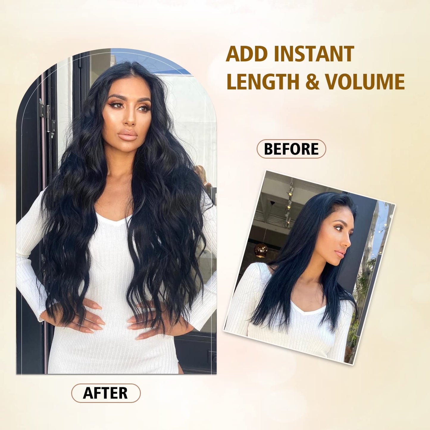 Synthetic Clip in Hair Extensions 20 Inch Caramel Brown Mixed Honey Blonde Hair Extensions for Women 4PCS Highlights Hairpieces for Women Long Wavy Hair Extensions Clip Ins (20INCH, P22/60A)