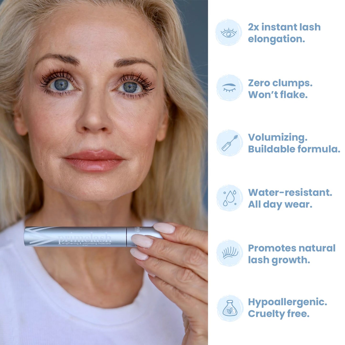 Prime Prometics PrimeLash Mascara for Older Women – Volumizing, Incredible Length in 2 Coats – Long-Stay, Zero Clumps, Hypoallergenic (Brown)
