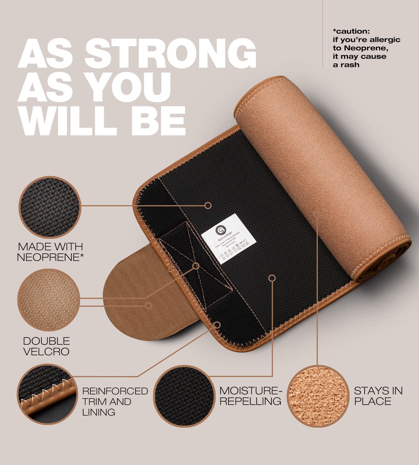 ActiveGear Waist Trainer for Women & Men – Skin Colored Sweat Band Waist Trimmer Belt for a Toned Look - Reinforced Trim and Extra Secure Fastening (Cinnamon, Medium: 8” x 42”)