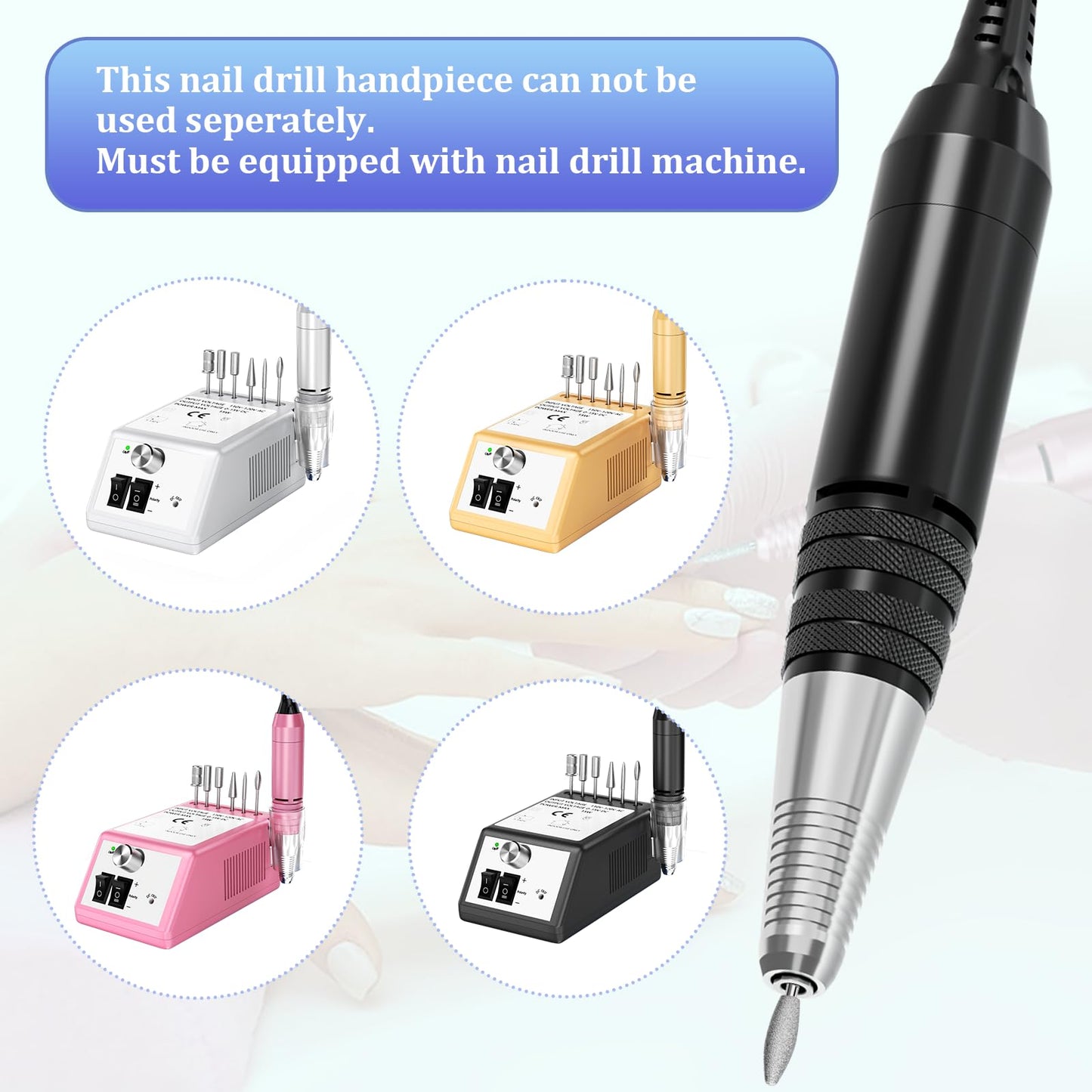 Nail Drill Handpiece Replacement for Professional Nail Drill Machine, 30000 RPM Handpeice Replacement Parts for SUBAY, ALLE˙S, HOINVO and JIASHENG, Black