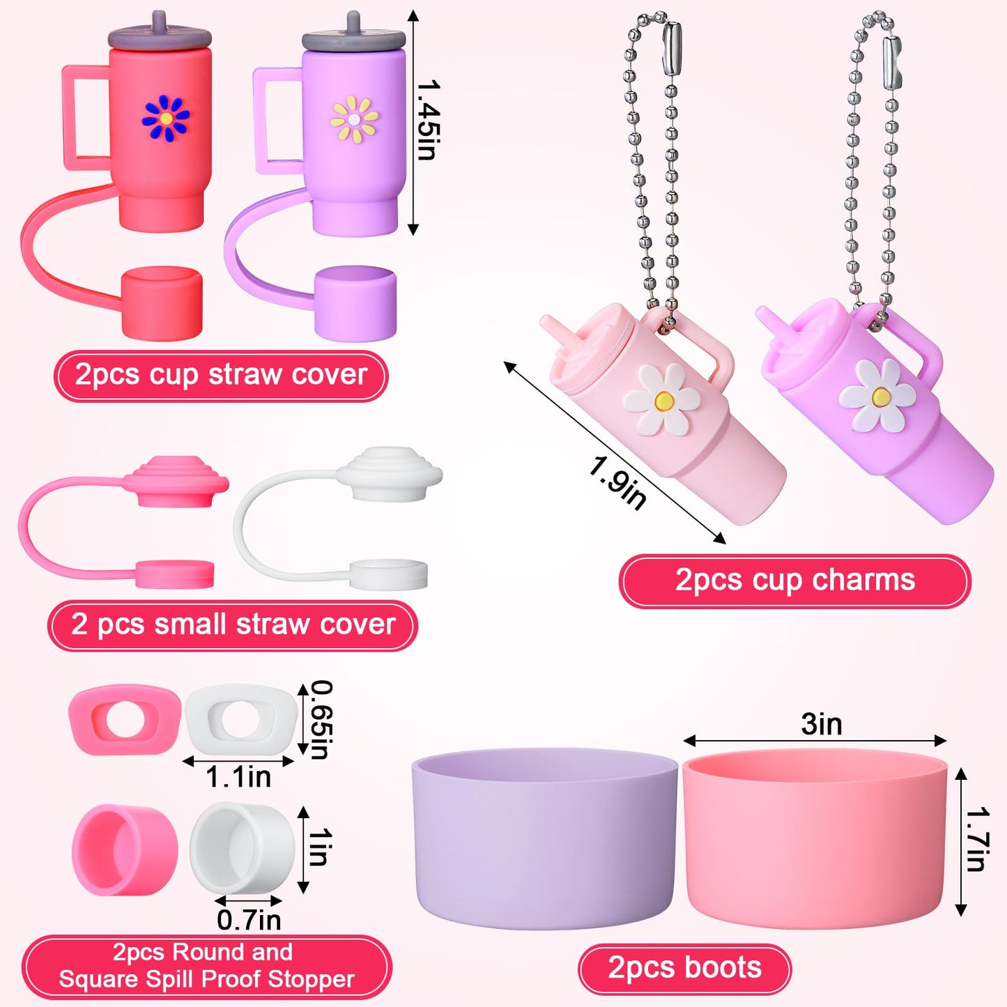 Mity rain 12PCS Cup Accessories Set for Stanley 30 oz 40 oz Tumbler With Handle, Including Mini Cup Keychain Handle Charms,Straw Topper Cover Caps, Boots,Spill Proof Stoppers
