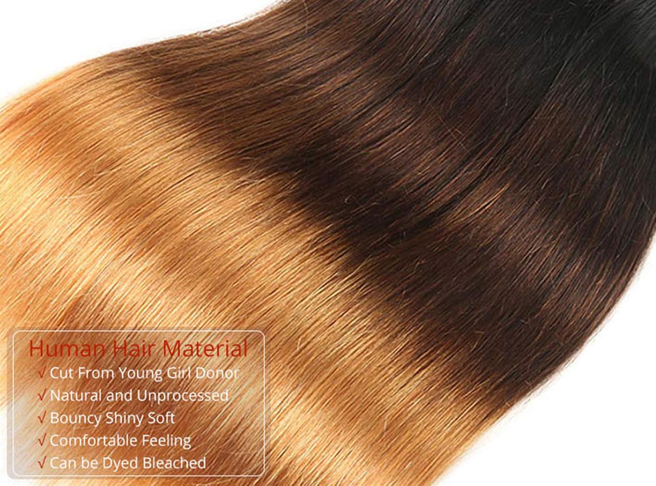 1B/4/27 Hair 3 Bundles Straight Bundles Ombre Brazilian Remy Human Hair Bundle Honey Blonde and Brown And Blonde Bundle Three Tone Hair Weave Real Unprocessed Virgin Hair 3 Bundles 24 26 28 Inch