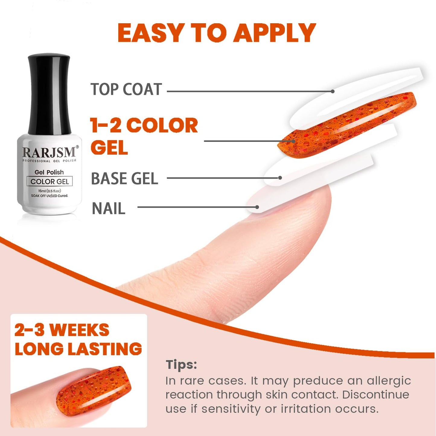 RARJSM Rainbow Glitter Gel Nail Polish Diamond Gel Polish Orange Red Big Flakes Sparkly Chunky Iridescent Pigments Nail Gel Polish Soak off Led UV Curing Required for Nail Art Salon Manicure
