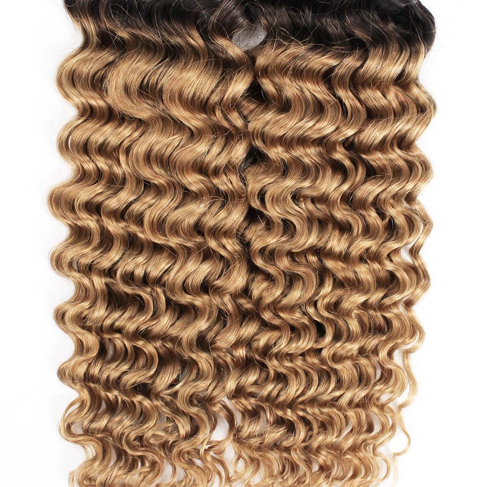 12 14 16 inch Honey Blonde Bundles Human Hair Ombre Bundles 1B27 Honey Blonde Deep Wave Bundles Grade 8A Black And Honey Blonde Bundles Human Hair Wet and Wavy Human Hair Bundles