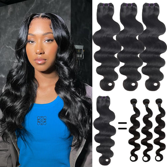 16A Human Hair Bundles Raw Body Wave 3 Bundles（14 16 18 inch）100% Unprocessed Brazilian Virgin Raw Human Hair Thick Body Wave Bundles Human Hair Full and Thick Hair Extensions Natural Color