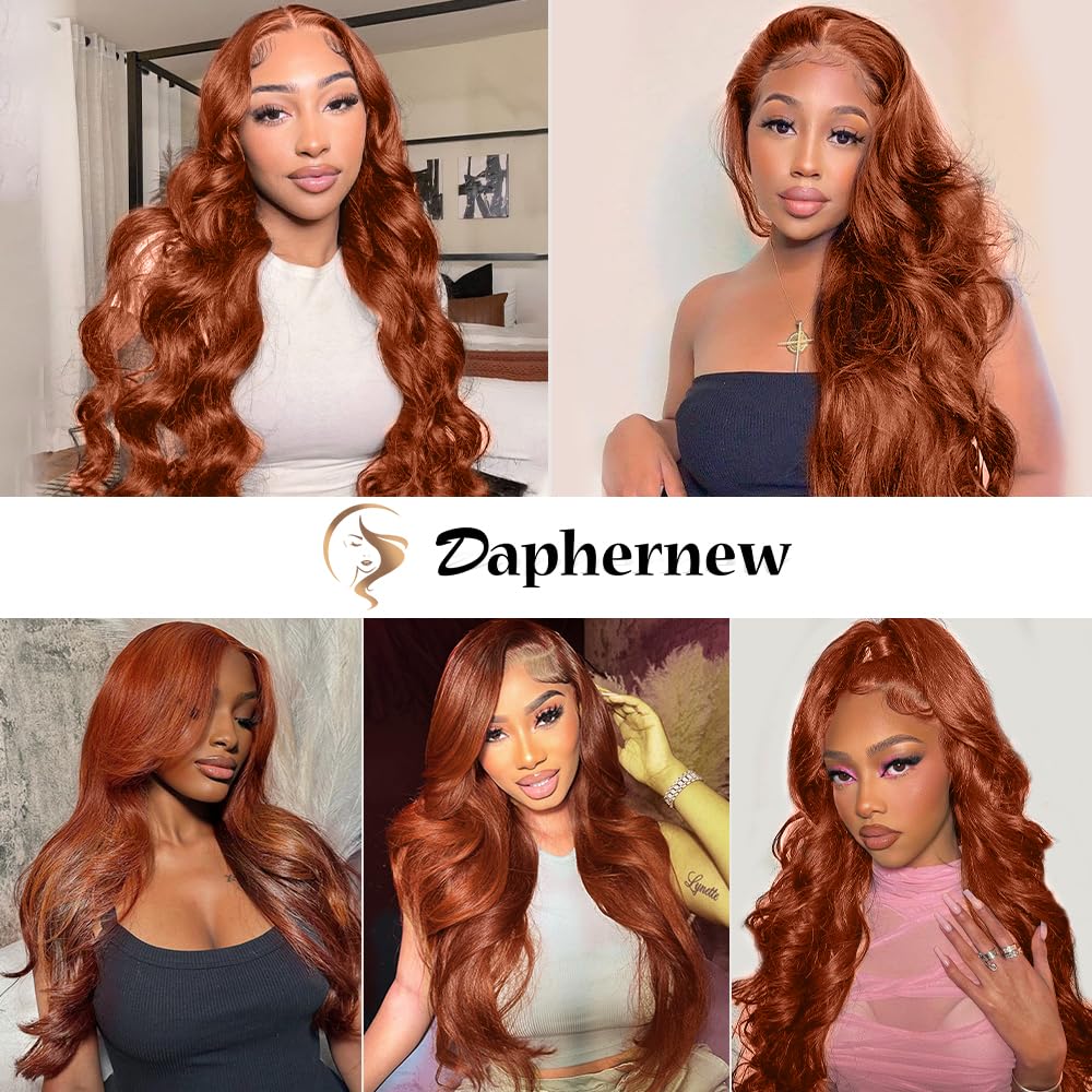 200 Density 13x6 Reddish Brown Lace Front Wigs Human Hair Pre Plucked 13x6 HD Transparent Body Wave Lace Front Wigs Human Hair With Baby Hair Ginger #33 Colored Human Hair Wig For Women (20 Inch)