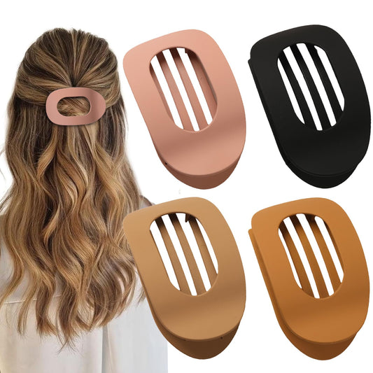 4 PCS Flat Hair Clips, Round Lay Down Hair Claw Clips for Women Girls, French Strong Hold Hair Barrettes for Thick Thin Hair,Comfortable Curved Flat Clips for Lying,Driving and More (Matte)