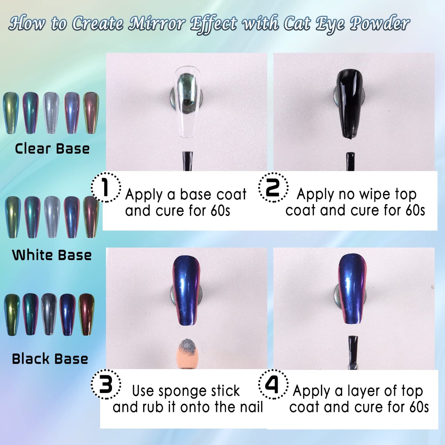 Laza Cat Eye Chrome Nail Powder Chameleon Magnetic Powder 3D Cat Eye Effect Mirror Effect Pigment Dust Magic Galaxy Holographic Effect Glitter with Magnetic Stick for Velvet Nail Art - Vast Galaxy