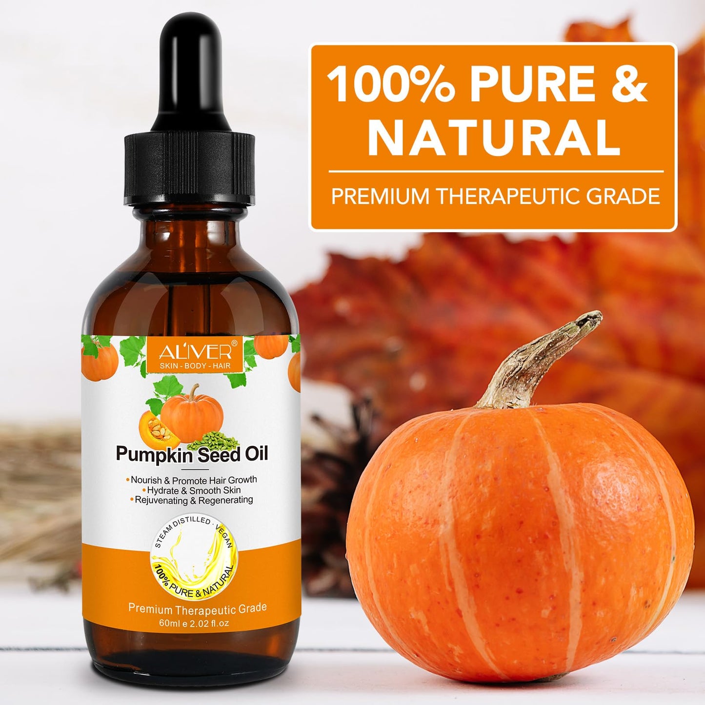 Pumpkin Seed Oil 2 Pack, Pure Cold Pressed Pumpkin Seed Oil for Dry Damaged Hair Growth, Moisturizing Scalp, Nourishment for All Hair Types