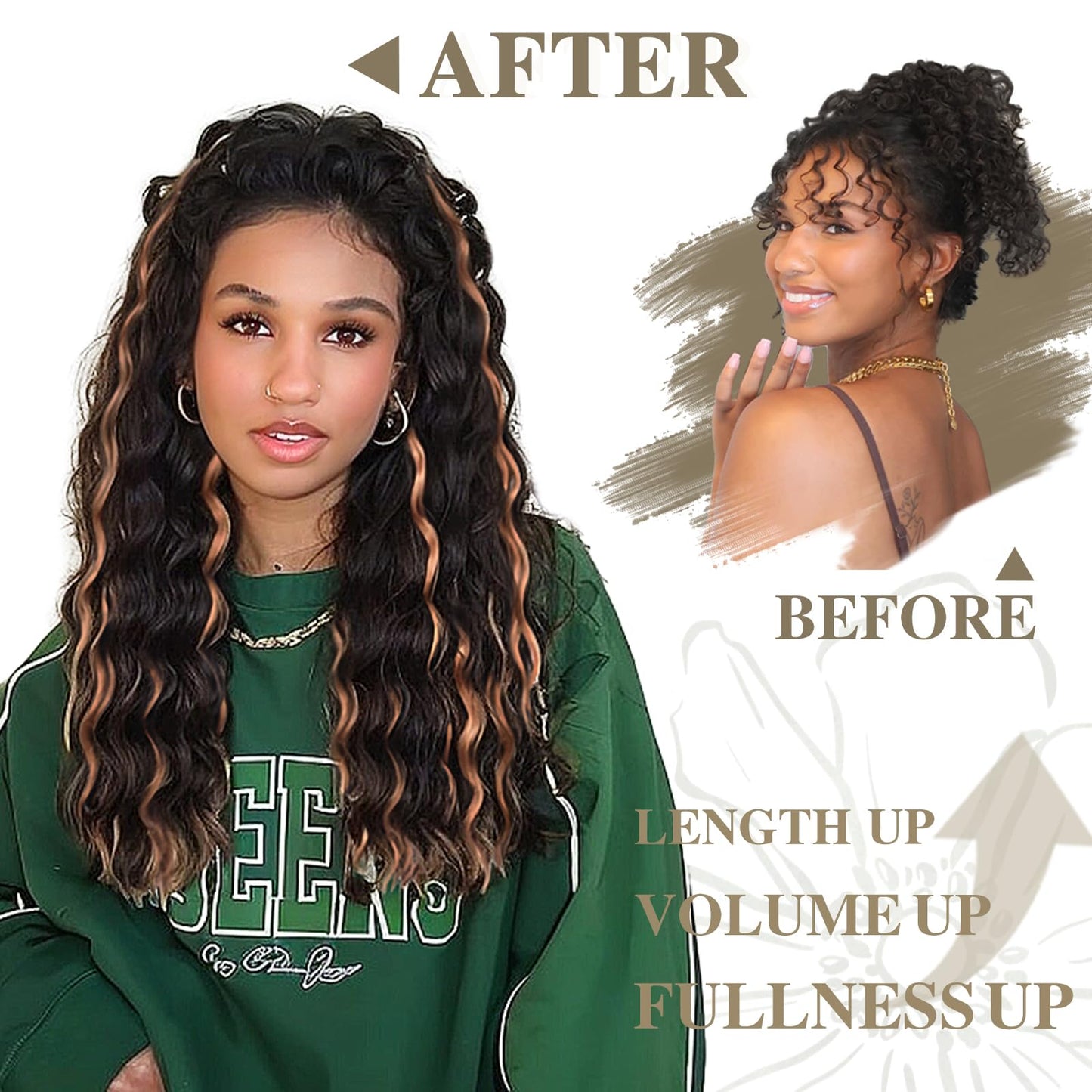 AISI BEAUTY Curly Ponytail Extension,Drawstring Ponytail Extension for Black Women Synthetic Curly Wavy 20 Inch Fake Clip in Ponytail Hair Extensions for Daily Use(1BH27)