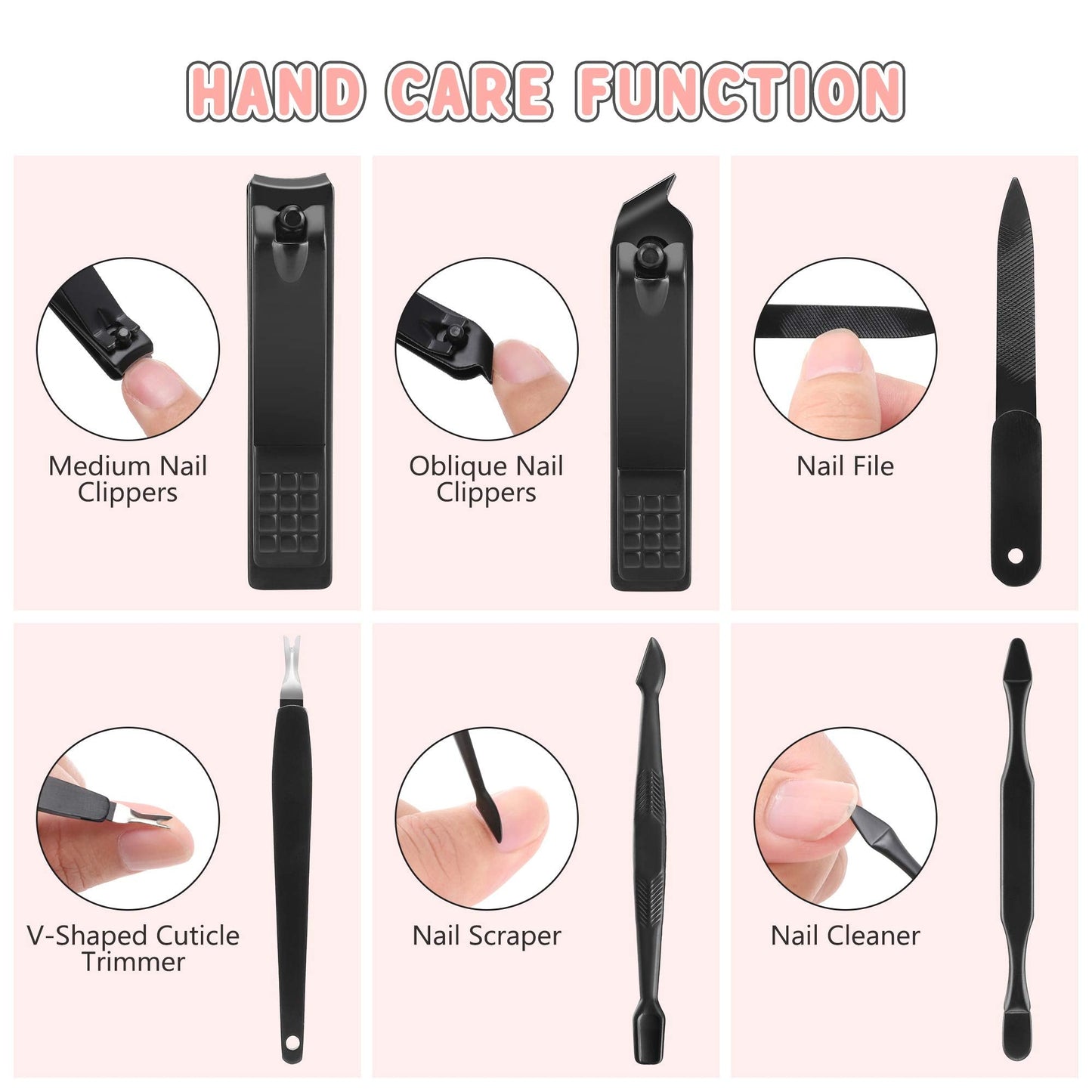 Manicure Set, Jubolion 19pcs Stainless Steel Professional Nail Clippers Pedicure Set with Black Leather Storage Case, Portable Grooming Kit for Travel or Home, Perfect Gifts Women and Men (Black)
