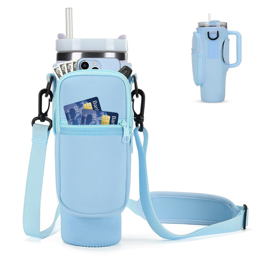 GOEWY Water Bottle Carrier Bag for Stanley 40oz Tumbler with Phone Pocket Water Bottle Holder with Strap Neoprene Water Bottle Pouch for Stanley Cup Accessories