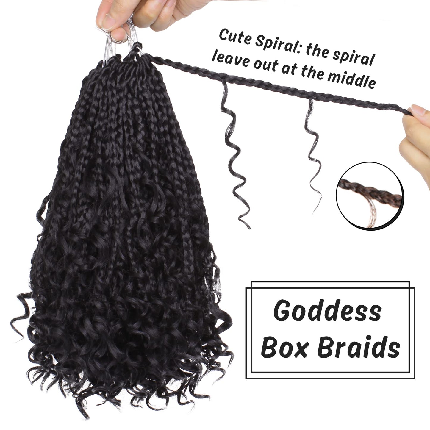 COOKOO 8 Inch Boho Box Braids Crochet Hair for Black Women 8 Pack Synthetic Pre Looped Bohemian Goddess Box Braids Crochet Hair Curly Ends Braiding Hair 1B#