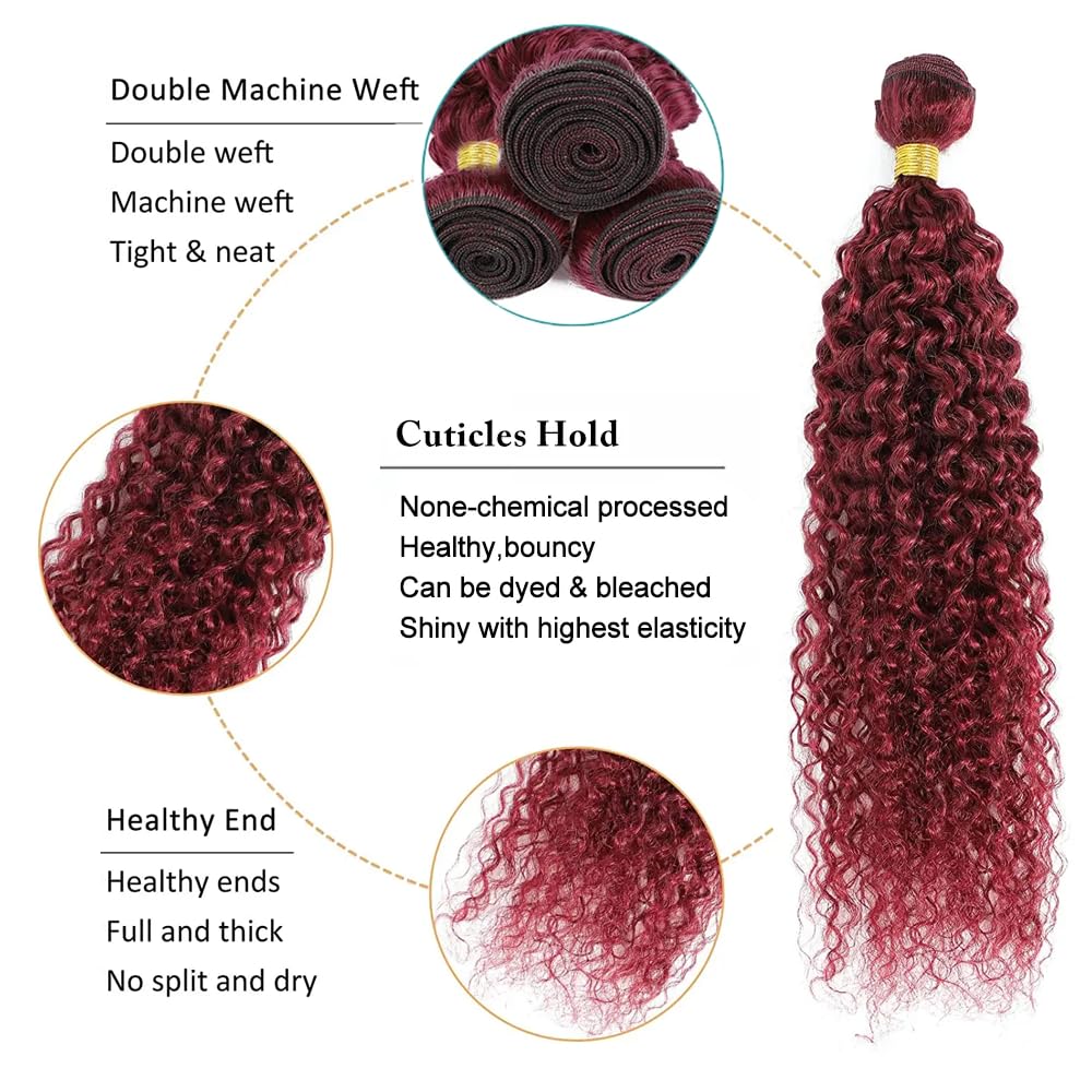 26 28 30 Inch Vinmdonm 99J Human Hair Bundles Red Kinky Curly Bundles Burgundy Bundles 8A Grade Brazilian Unprocessed Virgin Hair 3 Bundles Burgundy Kinky Curly Bundles Human Hair Weave
