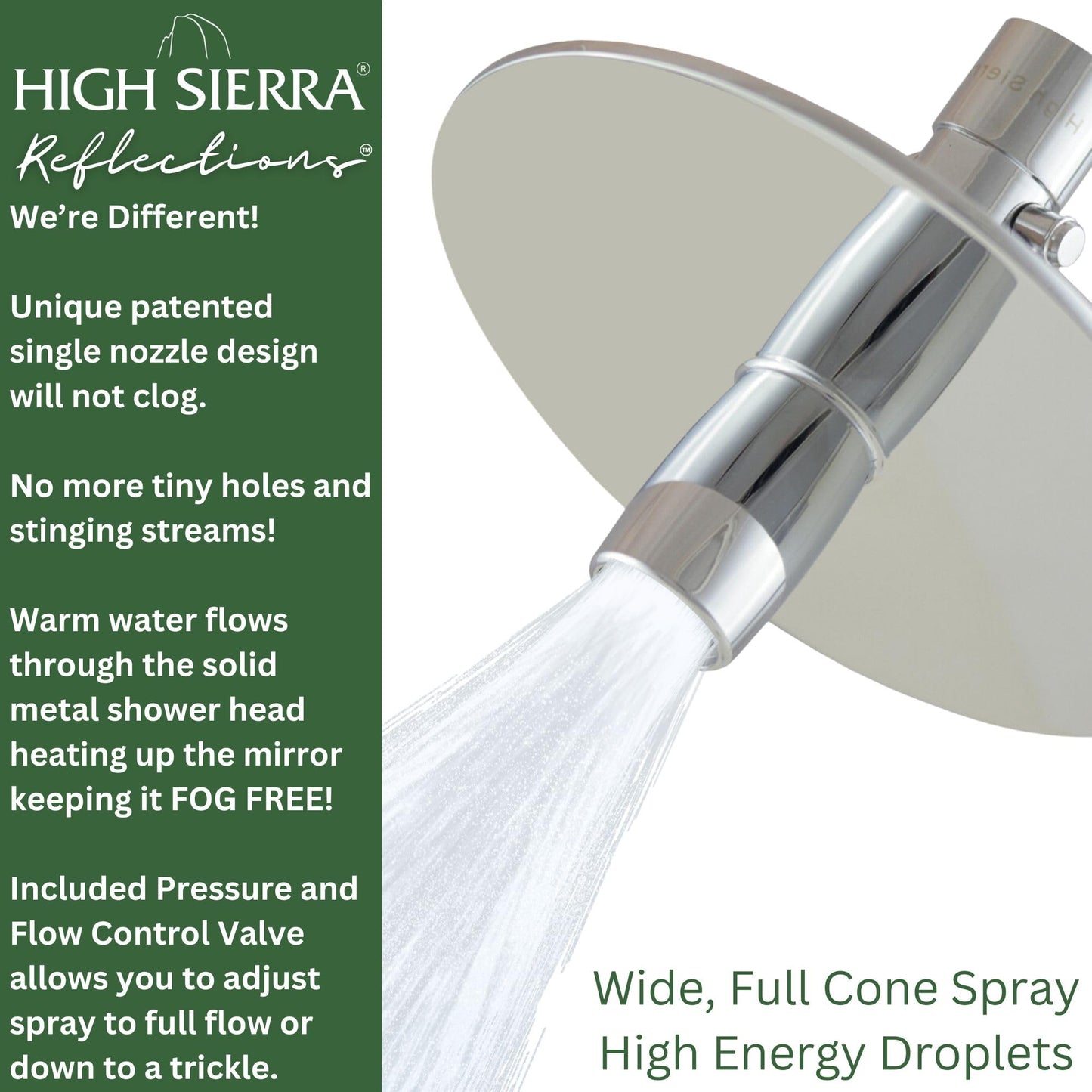High Sierra Showerheads® - NEW Gen 3 'Reflections' All Metal High Efficiency Shower Head & Self-Heating Fogless Mirror - 1.25 GPM - Oil Rubbed Bronze Finish