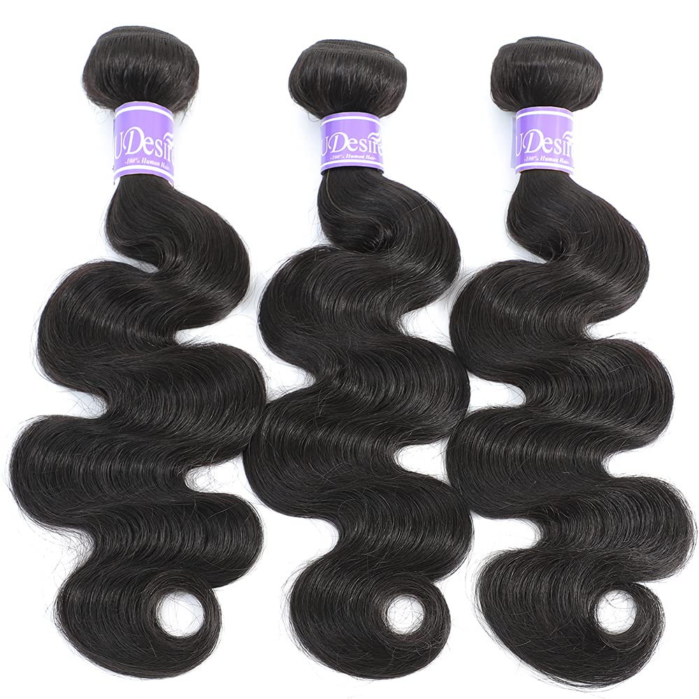 UDesire 12A Grade Brazilian Body Wave Human Hair Bundles Weave Hair Human Bundles Brazilian Virgin Hair For African Americans Women 3 Bundles Total 300g/10.5oz 16 18 20inch