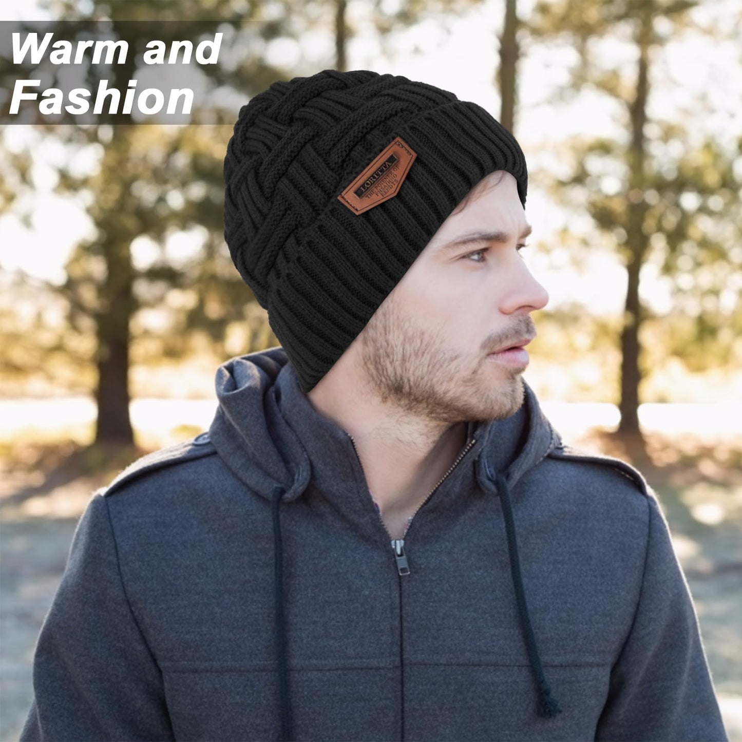 3-Pieces Winter Beanie Hat Scarf and Touch Screen Gloves Set Warm Knit Skull Cap for Men Women, Black(Hat Scarf Gloves)