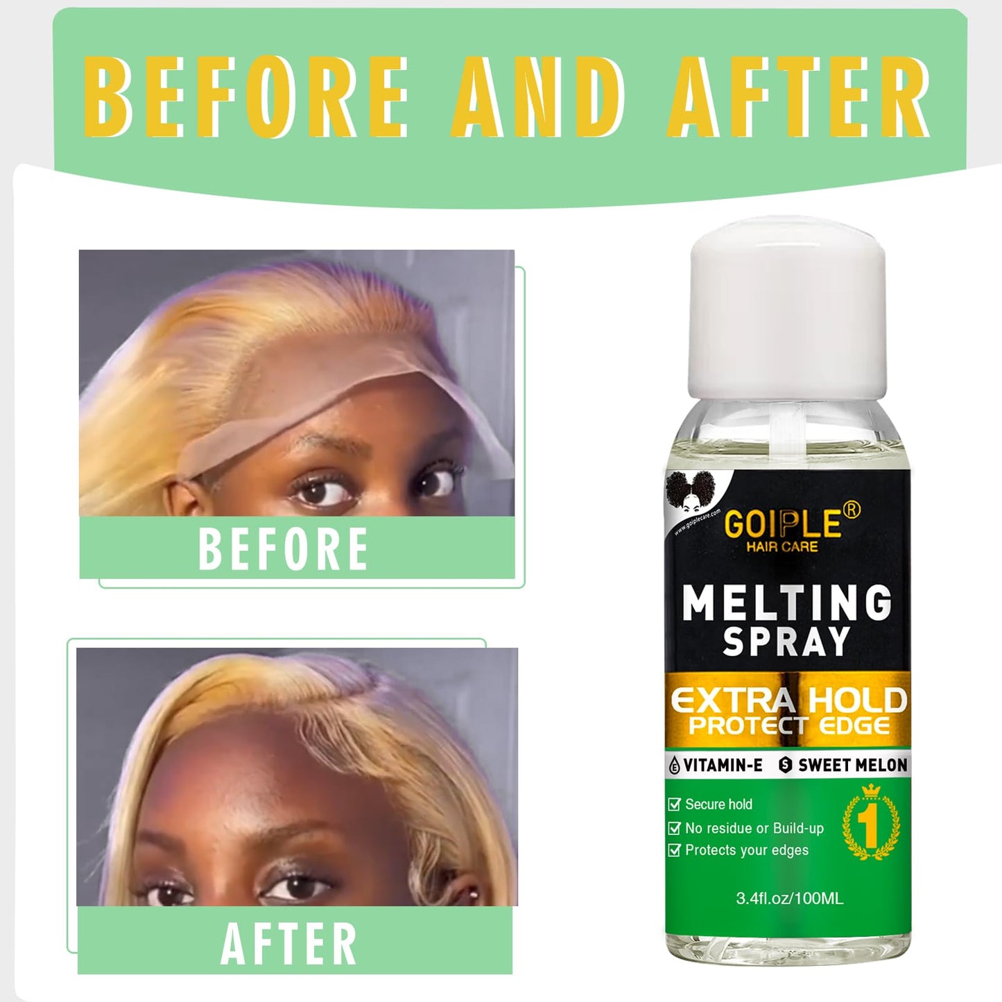 3.4 fl oz Lace Melting and Holding Spray Glue-Less Hair Adhesive for Wigs, Extra Hold Lace Melting Spray Adhesive Wig Spray for Closure Wigs Extensions, Wig Melting Spray Strong Natural Forming Hold