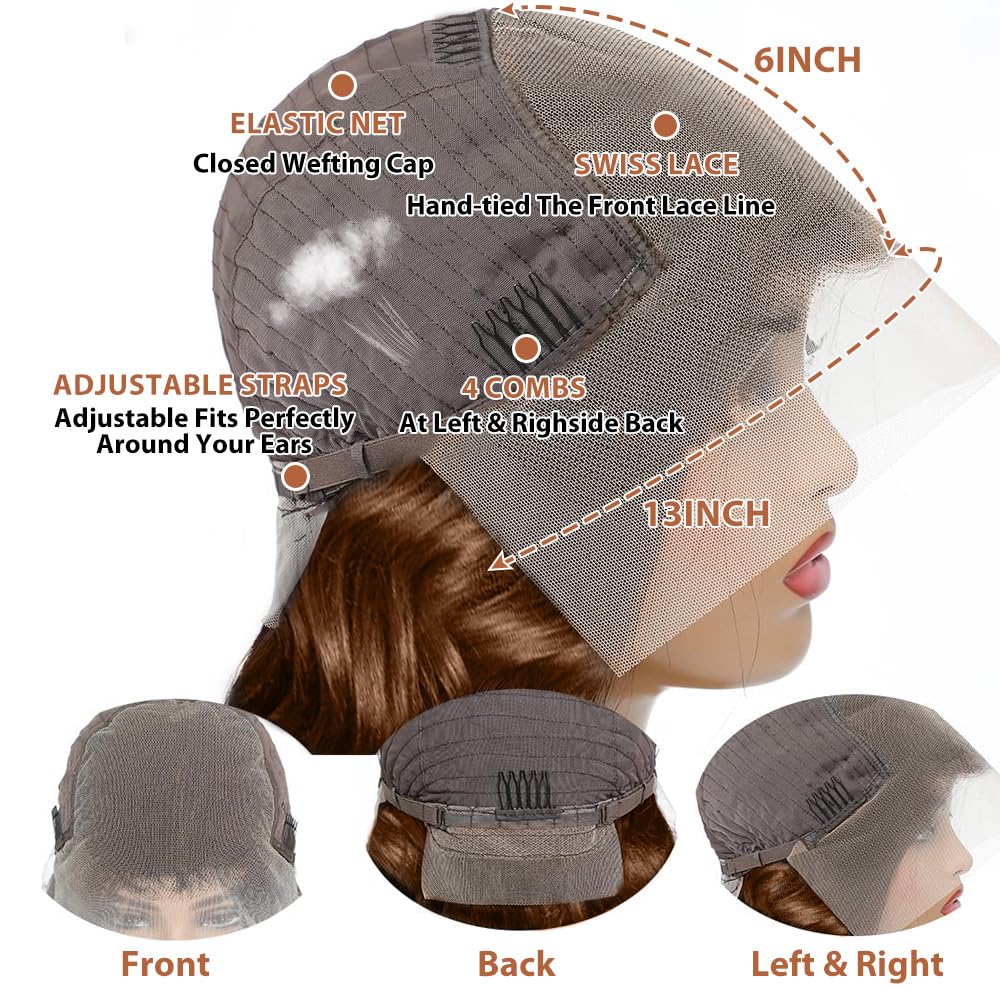 200 Density 13X6 Chocolate Brown Body Wave Lace Front Wigs Human Hair 13x6 HD Transparent Lace Front Wigs For Women Auburn Brown Colored with Baby Hair Glueless Wigs Human Hair Full And Thick 18 Inch