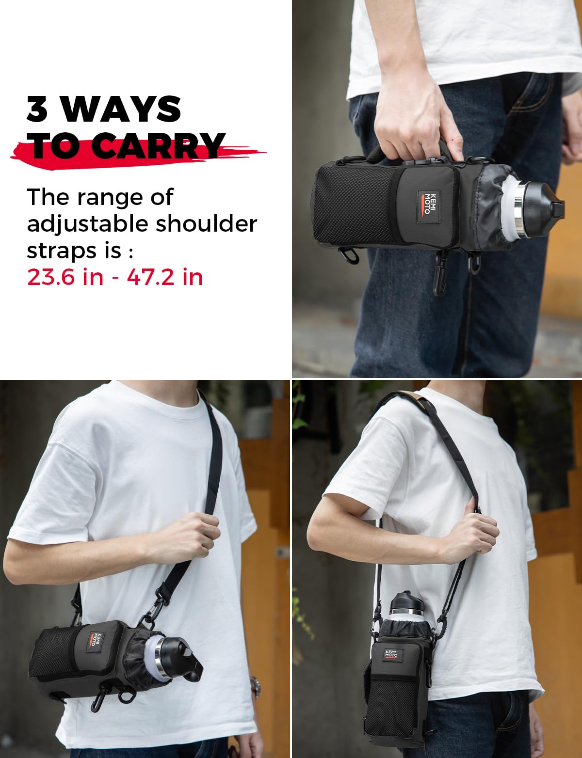 KEMIMOTO Water Bottle Holder Bag, Water Bottle Carrier with Adjustable Shoulder Strap, Water Bottle Pouch Holder for Hiking, Camping, Fishing, Compatible with YETI STANLEY SLM 32 oz, 40 oz, 64 oz
