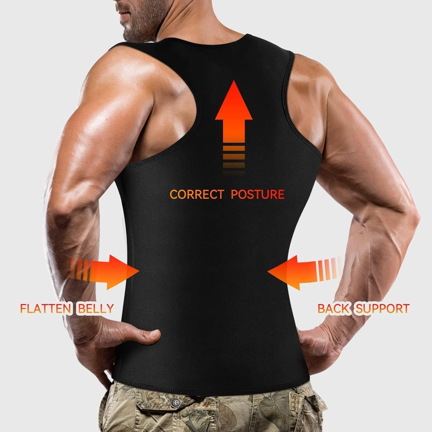 Cimkiz Mens Sweat Sauna Vest for Waist Trainer Neoprene Faja Para Hombre, Adjustable Sauna Workout Zipper Suit (Yellow, Small)