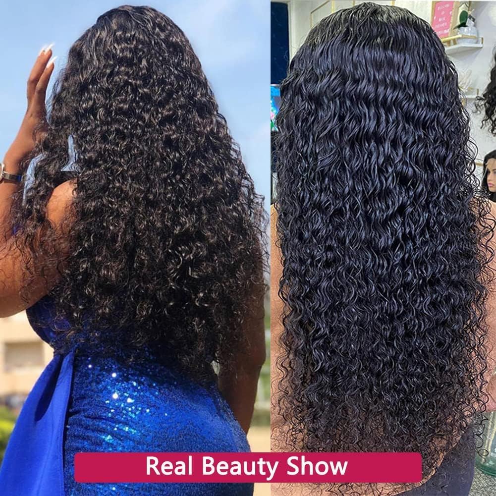 13x4 Water Wave Lace Front Wigs Human Hair Pre Plucked Glueless Wigs for Black Women 180 Density Curly Human Hair Wig Wet and Wavy Lace Frontal Wigs Human Hair With Baby Hair Wig (Natural, 28inch)