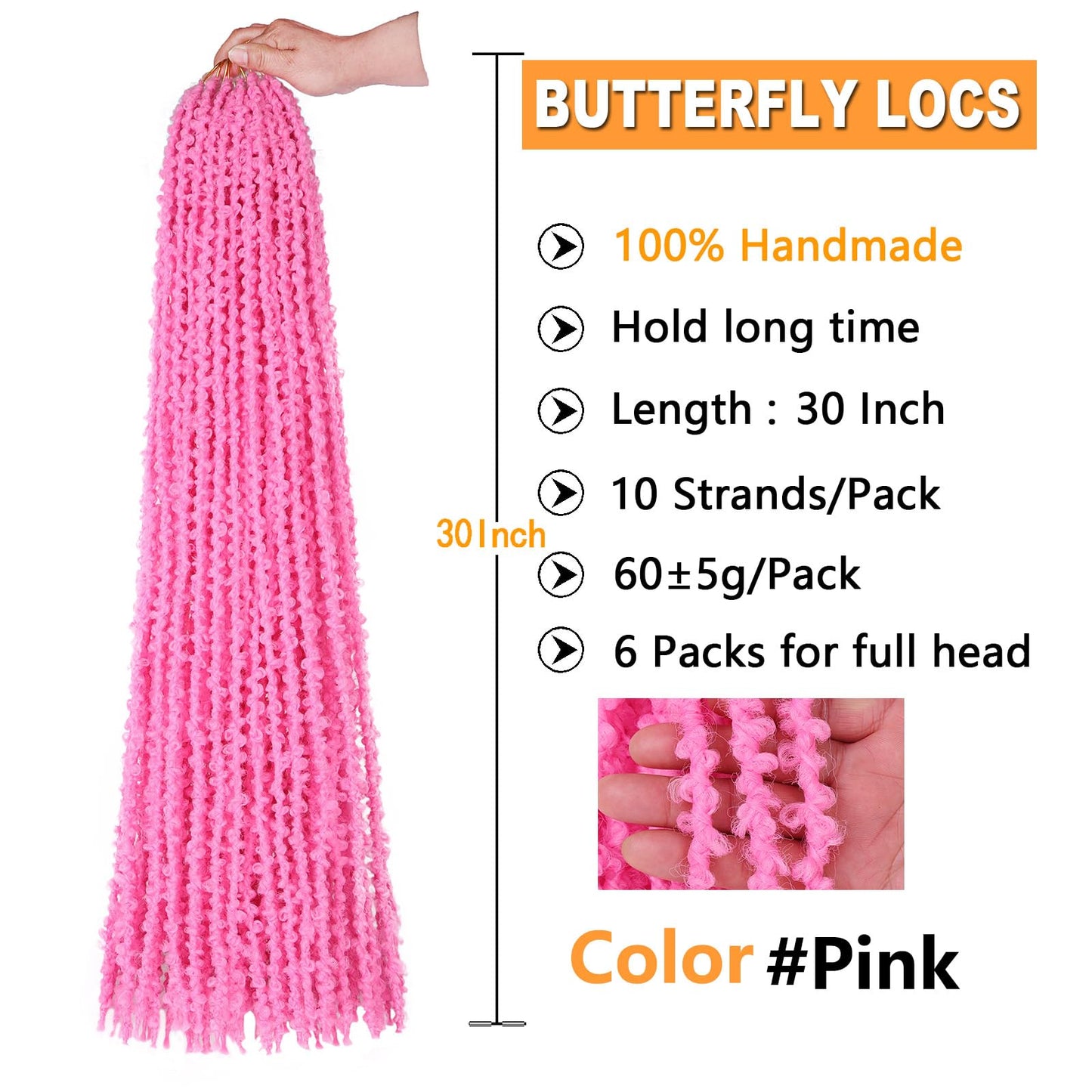 ZRQ 30 Inch Butterfly Locs Crochet Hair Pink Distressed Faux Locs Crochet Braids, 6 Packs Pre looped Handmade Crochet Locs for Women Synthetic Hair Extensions (2Packs,Pink#)