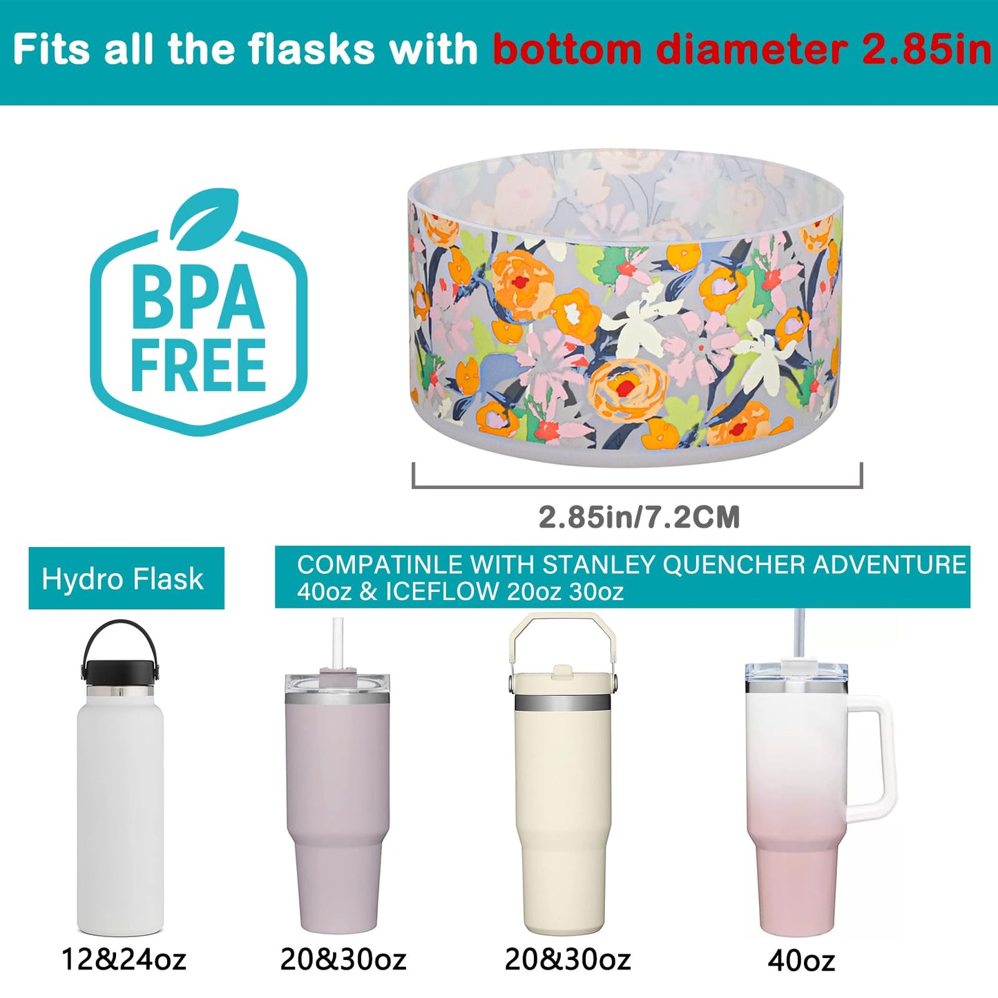 HEYSKAY 2pcs Protective Flask Silicone Boot Base for Stanley Quencher Adventure 40oz & Stanley IceFlow 20oz 30oz Tumbler, and Compatible with 12oz-24oz Hydro Water Bottles, Simple Modern and More