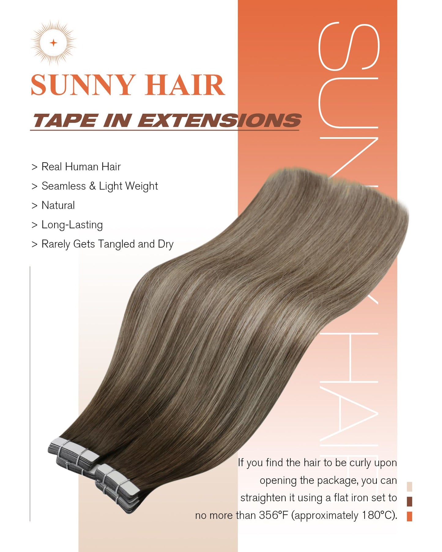 Sunny Hair Brown Balayage Tape in Hair Extensions for Women Human Hair Tape in Extensions Cool Brown Fading to Ash Brown Mix Light Blonde Balayage Short Tape Hair Extensions Brown Balayage 20pcs 12in