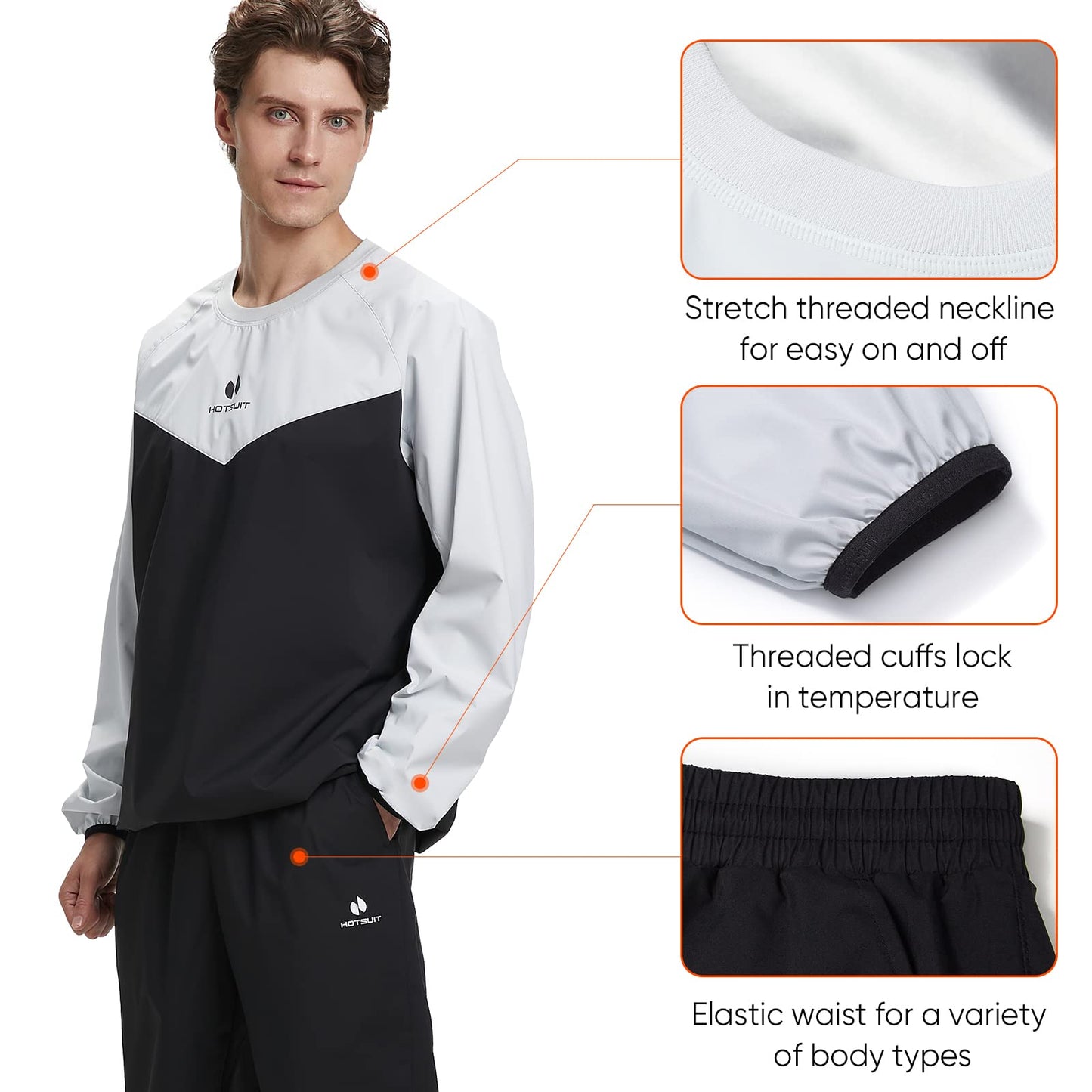 HOTSUIT Sauna Suit for Men Sweat Suits Sauna Jacket Gym Workout Lightweight Anti Torn Full Body, White, M