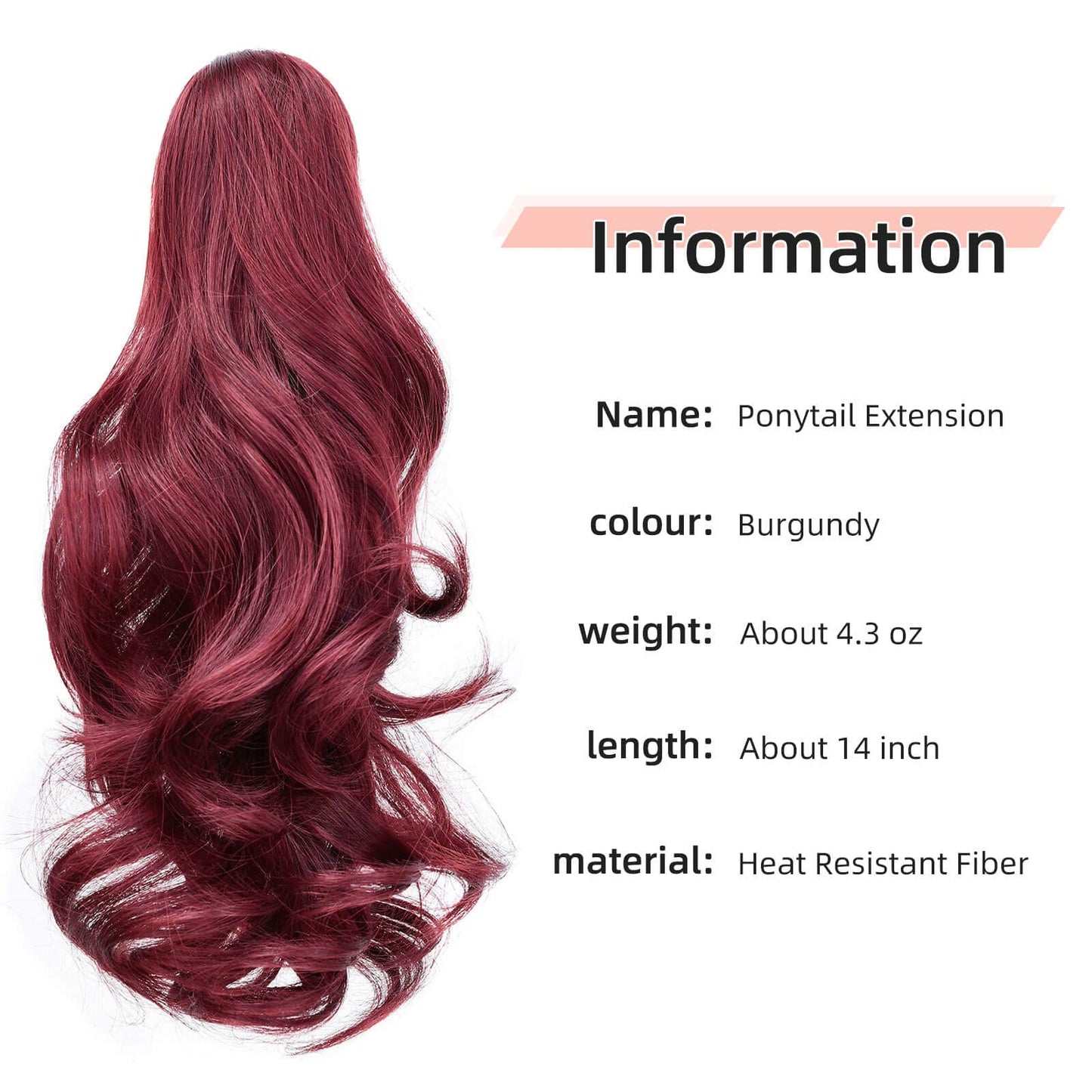 HEWEICSY Ponytail Extension, Hair Extensions Ponytail Claw 14" Wavy Fake Hair Curly Synthetic Ponytail Wig Clip Daily Fluffy Pony Tail Hair Piece for Women(Auburn Brown)