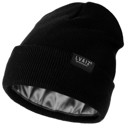 Satin Lined Winter Beanie Hats for Women Knitted Watch Hat with Silk Lining Unisex Solid Skull Cap