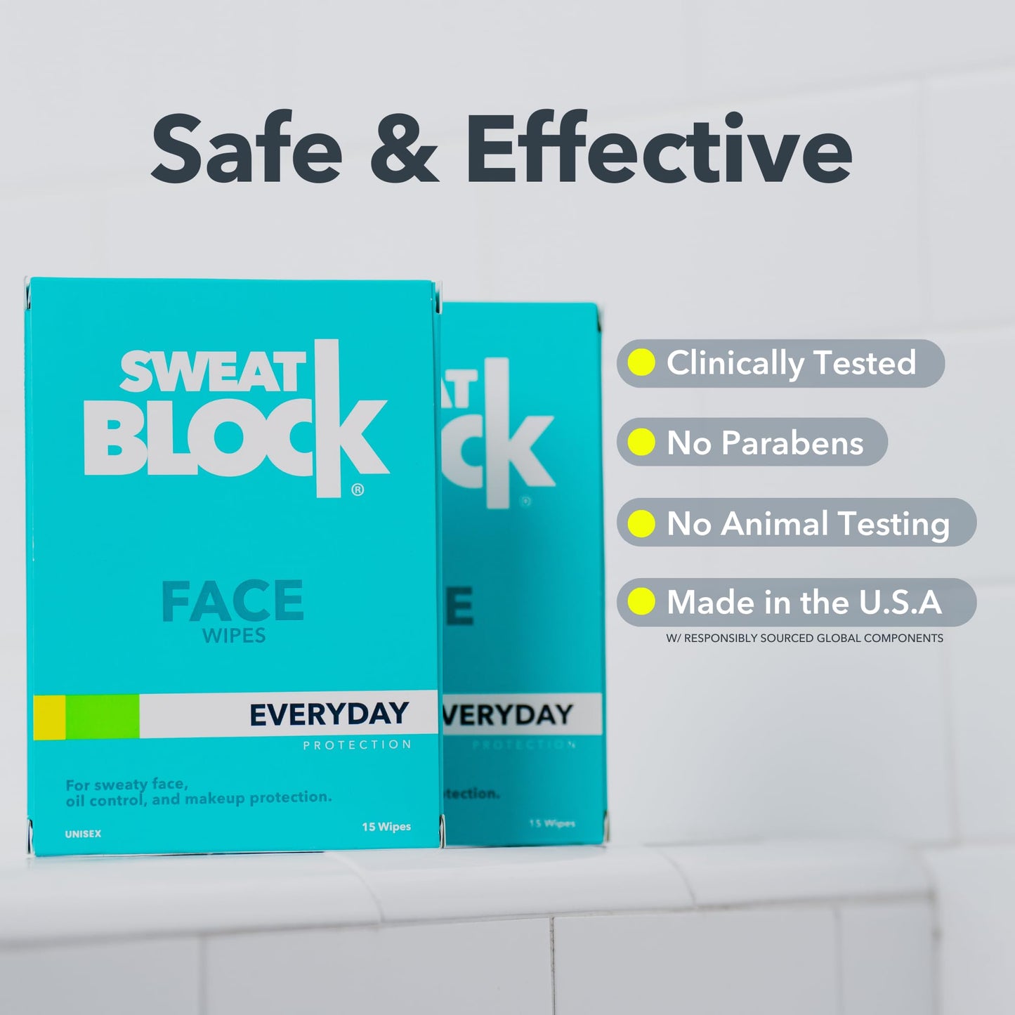 SweatBlock Antiperspirant Face Wipes for Men & Women - 15 Count - Helps Control Oily Skin, Reduce Shine & Facial Perspiration - Clinically Tested - Vitamin E