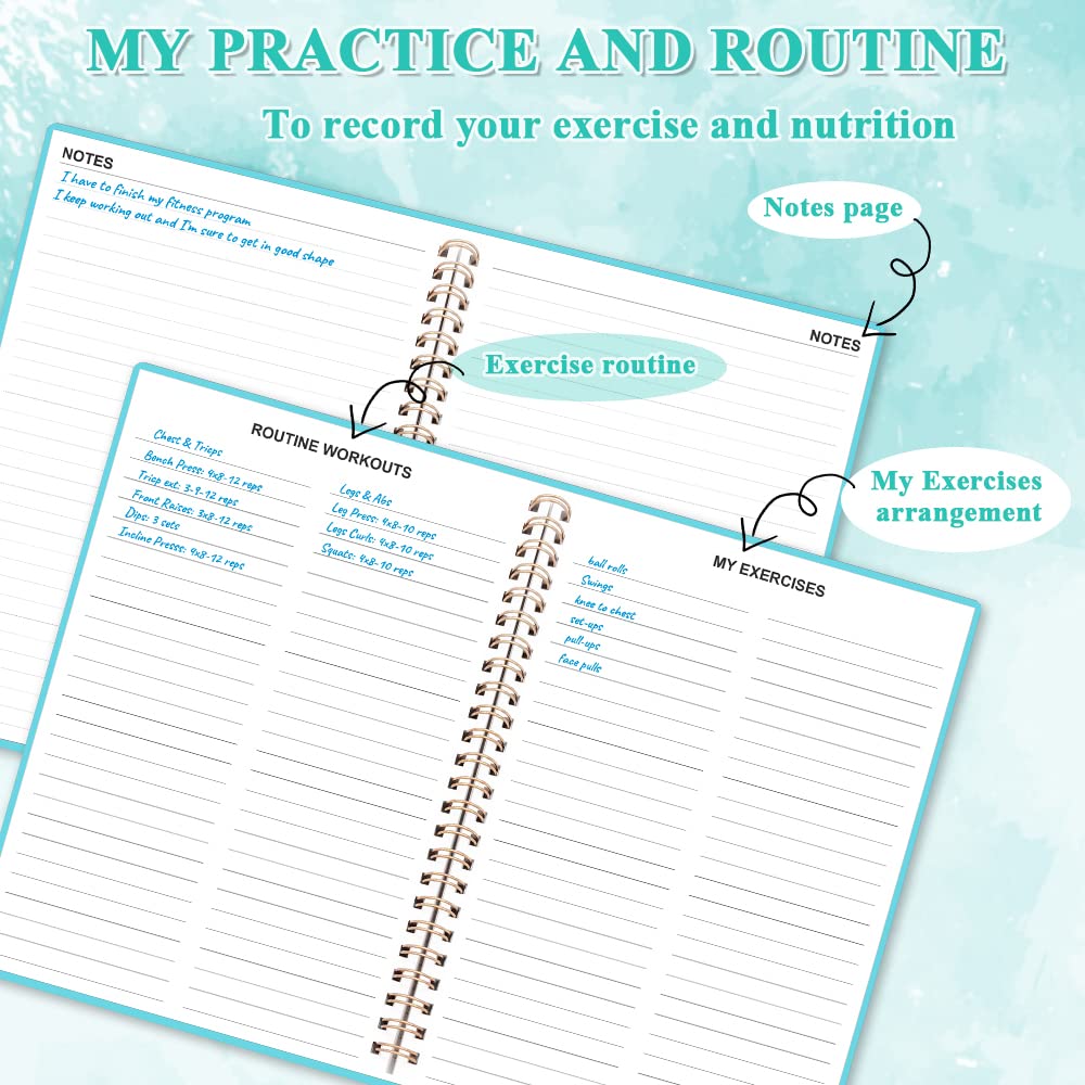 Workout Log for Women & Men - A5 Fitness Planner/Journal to Track Weight Loss, Workout Journal for GYM, Bodybuilding Progress - Daily Health & Wellness Tracker, Teal
