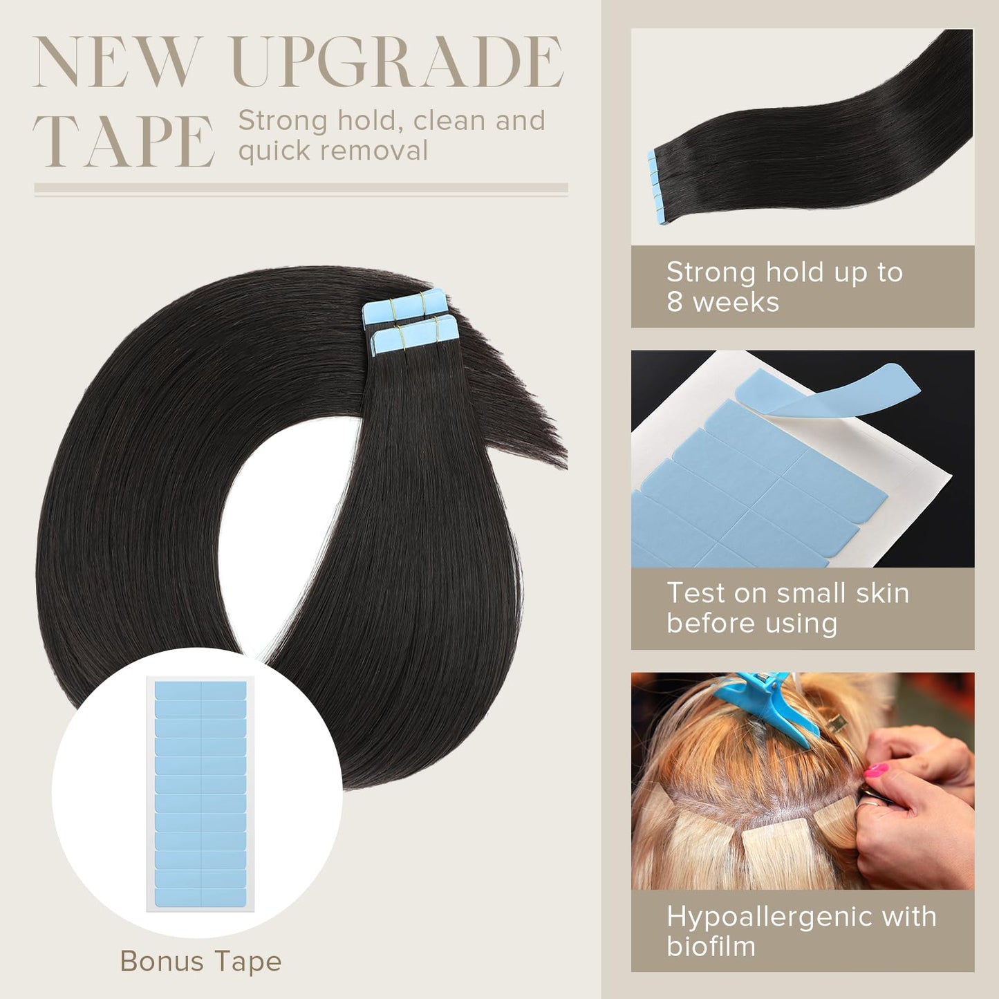 Mifes Tape in Hair Extensions Human Hair Natural Black #1B 20pcs/50g 22 Inch Natural Hair Extensions Remy Hair Invisible Long Tape in Hair Extensions Soft Natural Hair For Women