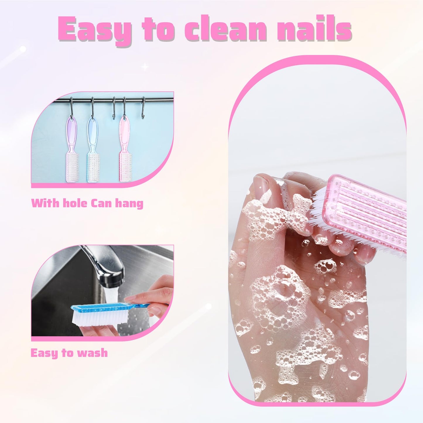 30 PCS Nail Scrubber Brush, Handle Grip Nail Brushes for Cleaning Fingernails Toenails, Finger Nail Brush Set for Cuticle Manicure Pedicure, Women Men Home Salon