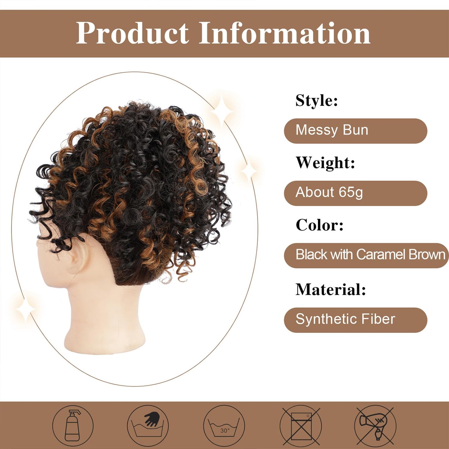 DOROJJ Curly Drawstring Ponytail Extension for Black Women Ponytail Extension Drawstring Ponytail Curly Hair Extensions for Women Short Ponytail for Black Women(Black with Caramel Brown)