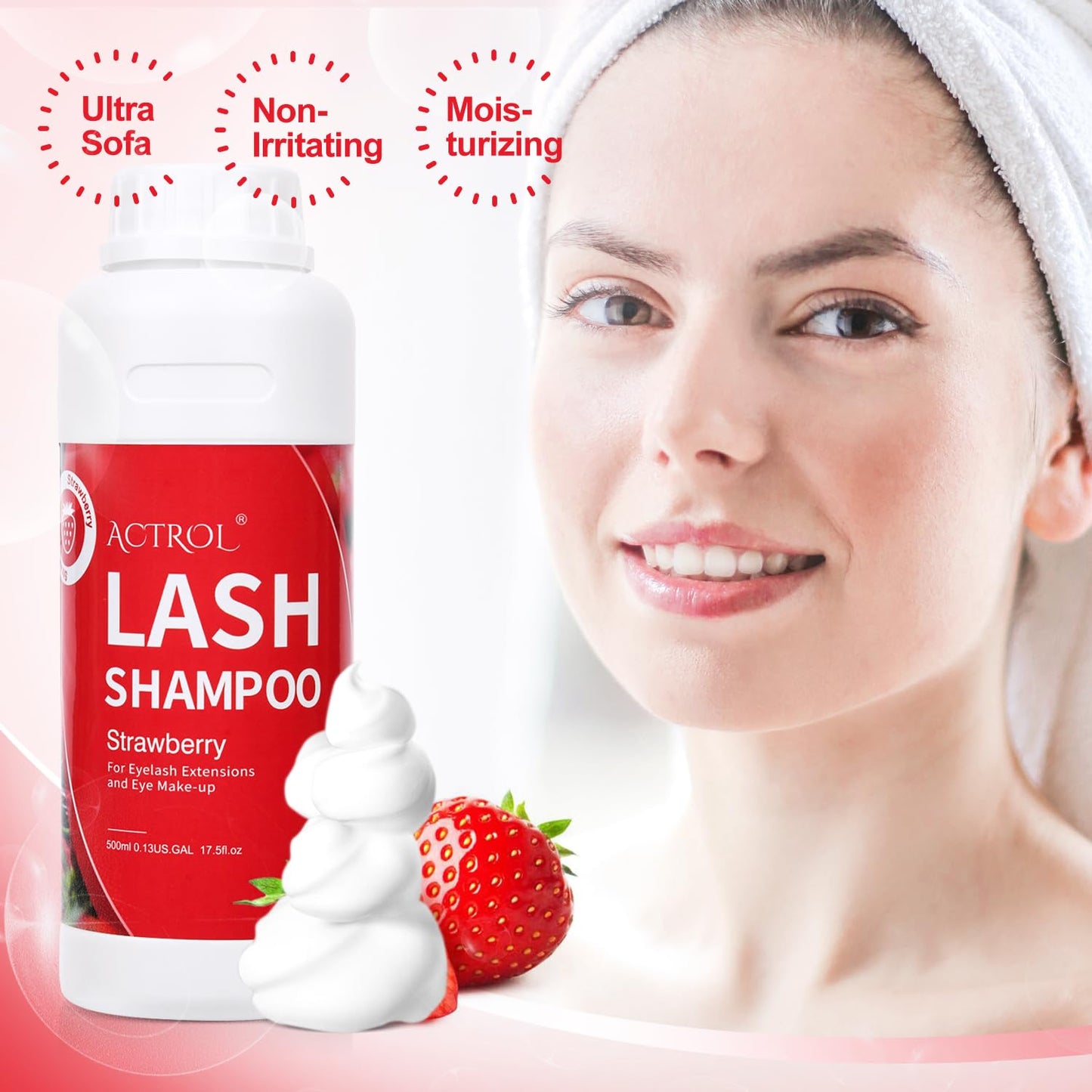 ACTROL Lash Shampoo Strawberry 500ml Eyelash Shampoo Lash Wash Shampoo Lash Cleanser Foam