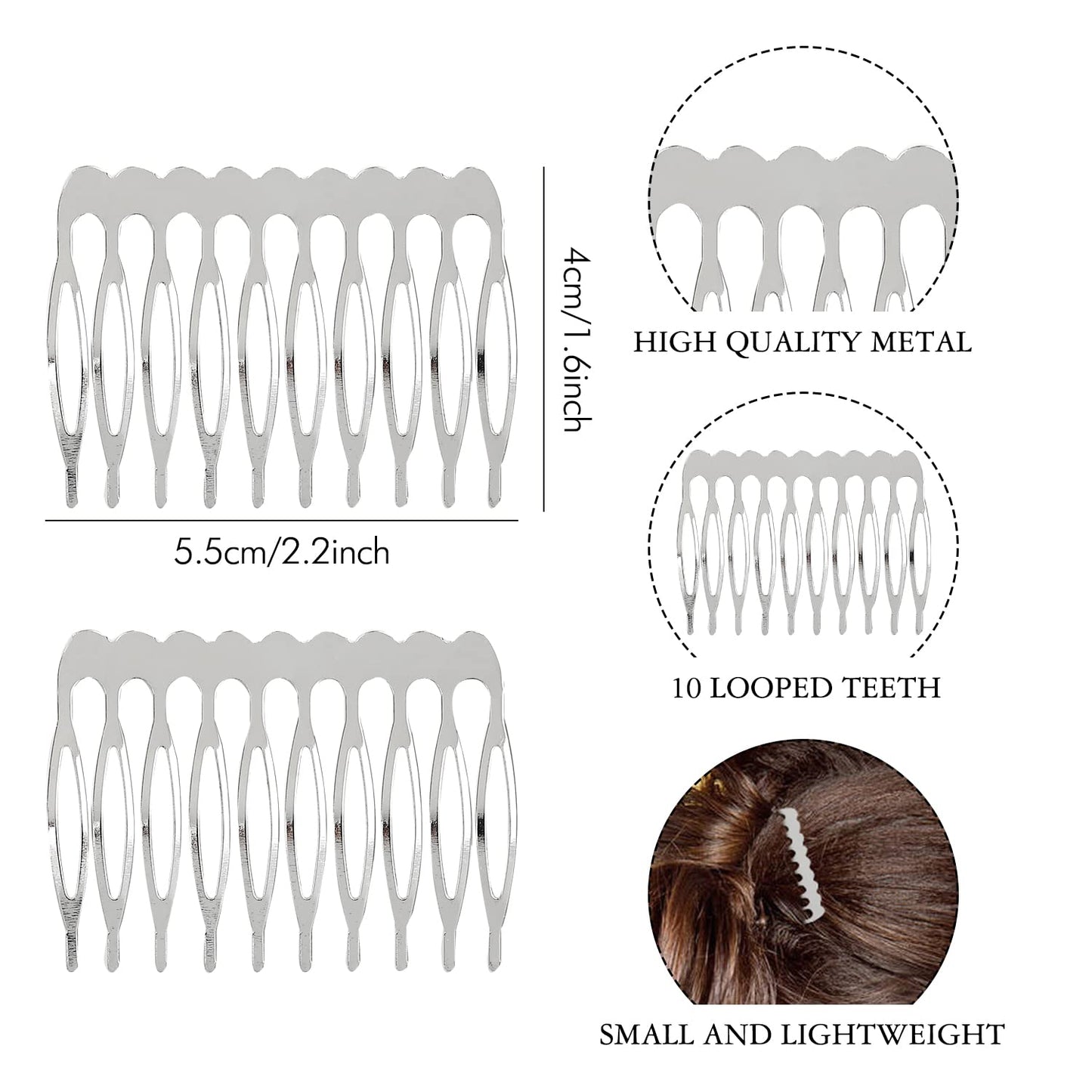 Lawie 20 Pack Bulk 10 Teeth Silver Metal Side Hair Combs Plain Blank Crafting DIY Wire Slide Combs Wedding Bridal Veil Combs Decorative Crowns Headpiece French Twist Clip Hair Accessories for Women