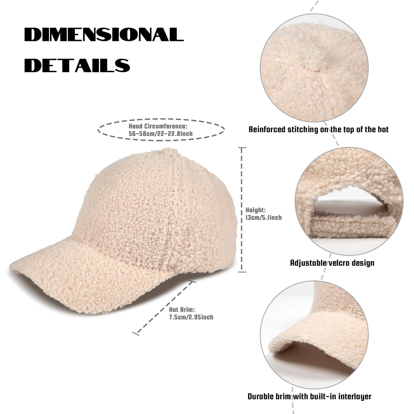 MGBPEI 1Pack Women's Winter Baseball Cap Adjustable Solid Color Lamb Wool Warm Baseball Cap Unisex Unconstructed Plain Cap