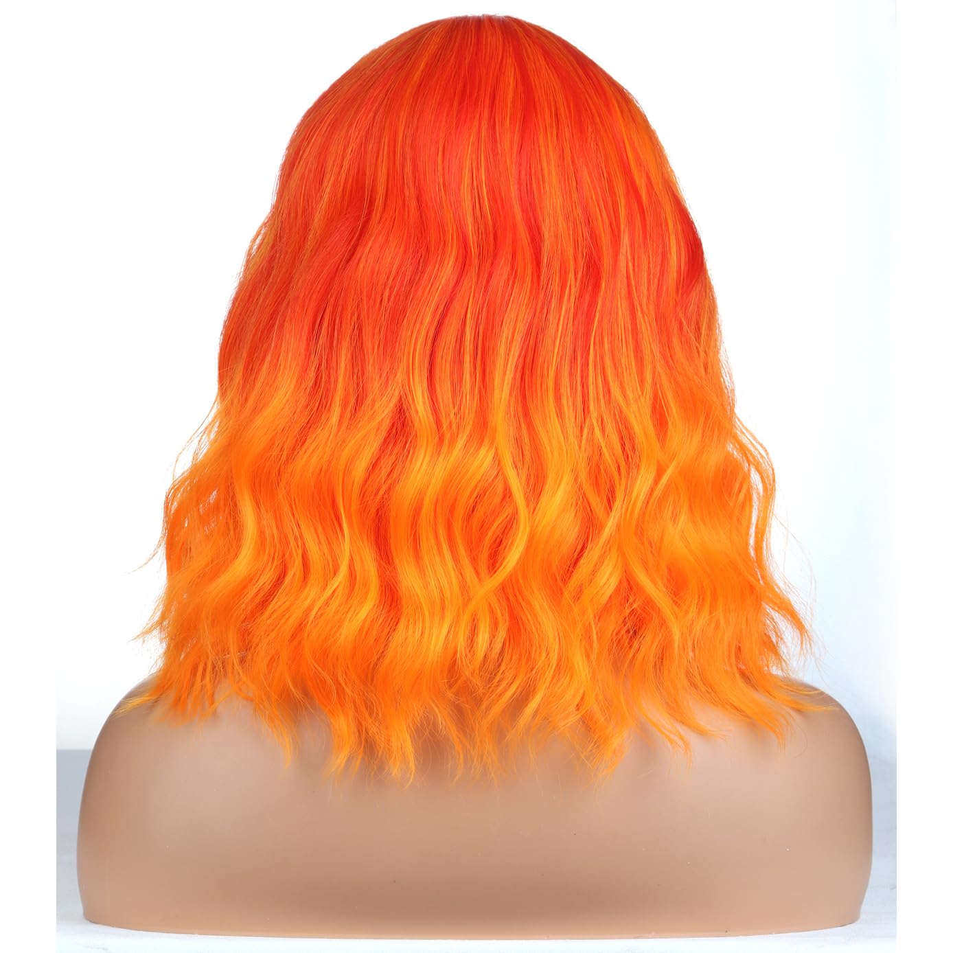 MAGQOO Orange Wig Orange Ombre Flame Fire Wig with Bang Women Girls Short Curly Wavy Neon Orange Hair Wig Synthetic Cosplay Costume Wigs(Orange Ombre)