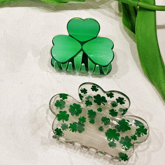 2pcs Green Shamrock Hair Claw Clips, St. Patrick's Day Hair Accessories for Women Girls,Irish Flag Lucky Clover Hair Jaw Barrettes,Holiday Party Favors