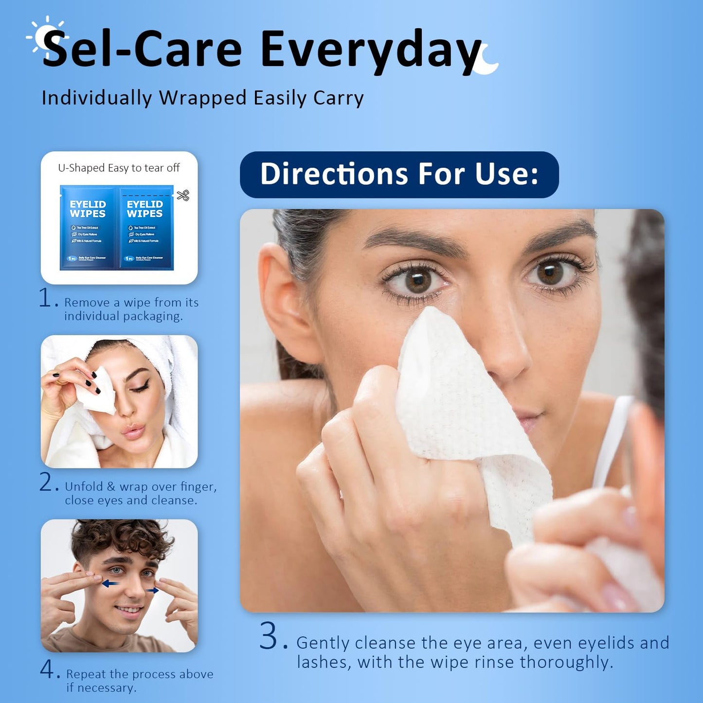 14PCS Tea Tree Oil Eyelid Wipes for Itchy & Dry Eyes, Pre-Moistened Wipes for Styes & Blepharitis, Daily Eye Cleansing Wipes, Hypoallergenic & Soothing For Sensitive Eyes, Stay Hydrated Lid Wipes