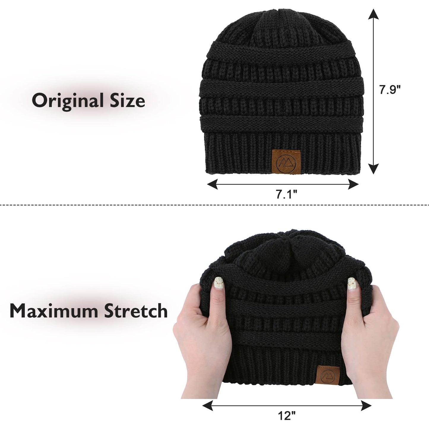 Zando Womens Beanie Hats for Women Men Satin Lined Beanie for Women Warm Winter Hats for Women Unisex Slouchy Beanies for Women knit Beanie Thick Womens Beanies for Winter Black & Black Yarn Hat