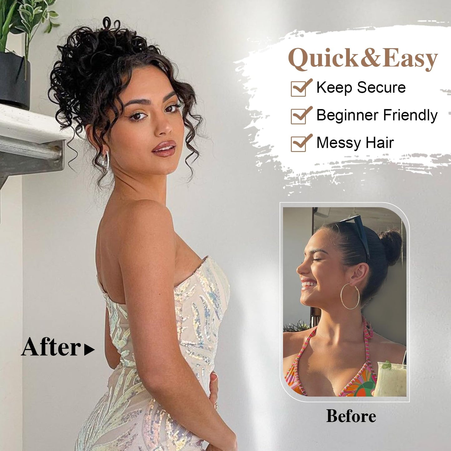 DOROJJ Curly Drawstring Ponytail Extension for Black Women Ponytail Extension Drawstring Ponytail Curly Hair Extensions for Women Short Ponytail for Black Women(Black with Caramel Brown)