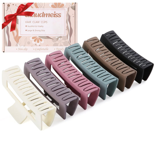6 PCS 5 Inch Extra Large Claw Clips, Big Hair Clips for Thick Long Curly Hair, Durable Matte Strong Hold Hair Claw Clips, Non-slip Square Hair Clips for Women, Hair Accessories