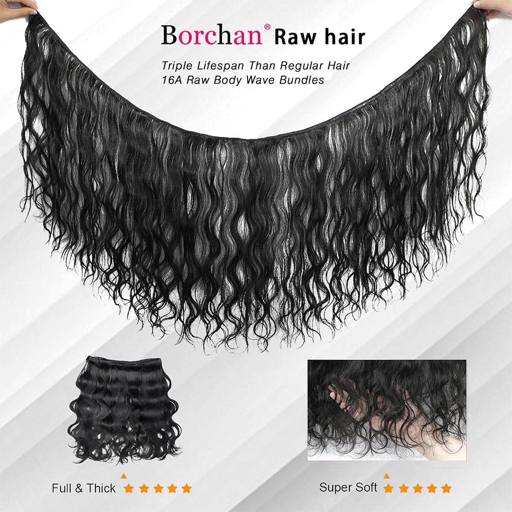 16A Human Hair Bundles Raw Body Wave 3 Bundles（14 16 18 inch）100% Unprocessed Brazilian Virgin Raw Human Hair Thick Body Wave Bundles Human Hair Full and Thick Hair Extensions Natural Color